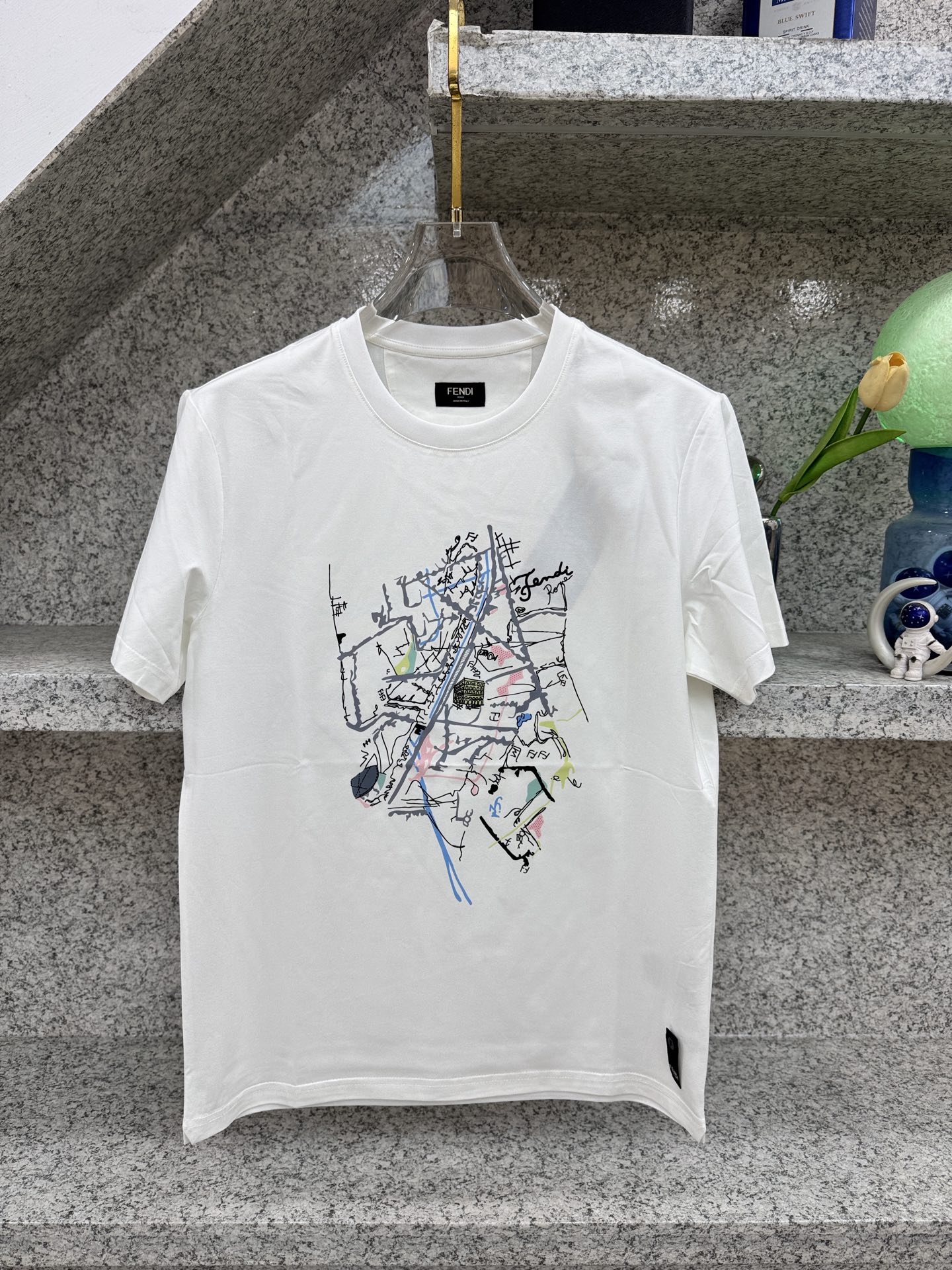 フェンディ グラフィックロゴ 刺繍 ティーシャツ ブラック ホワイト 詳細画像 2