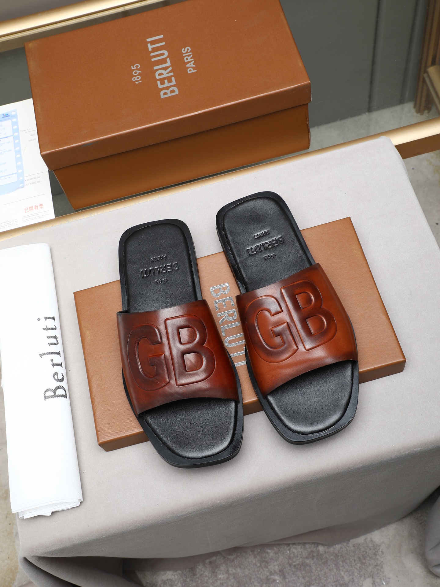 ベルルッティ レザー スライドサンダル ブラウン 画像 8