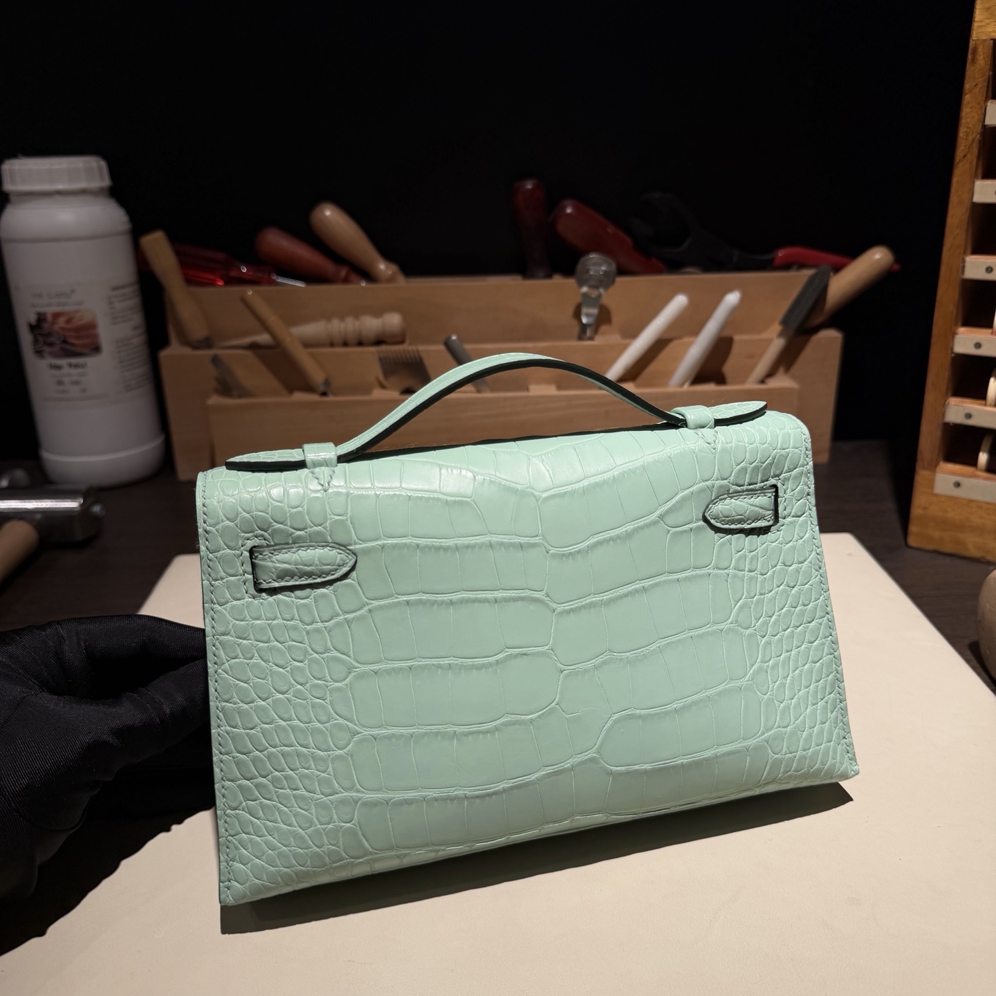 エルメス ケリー トゥ ゴー マットアリゲーター ウォレット ミントグリーン シルバー 画像 6