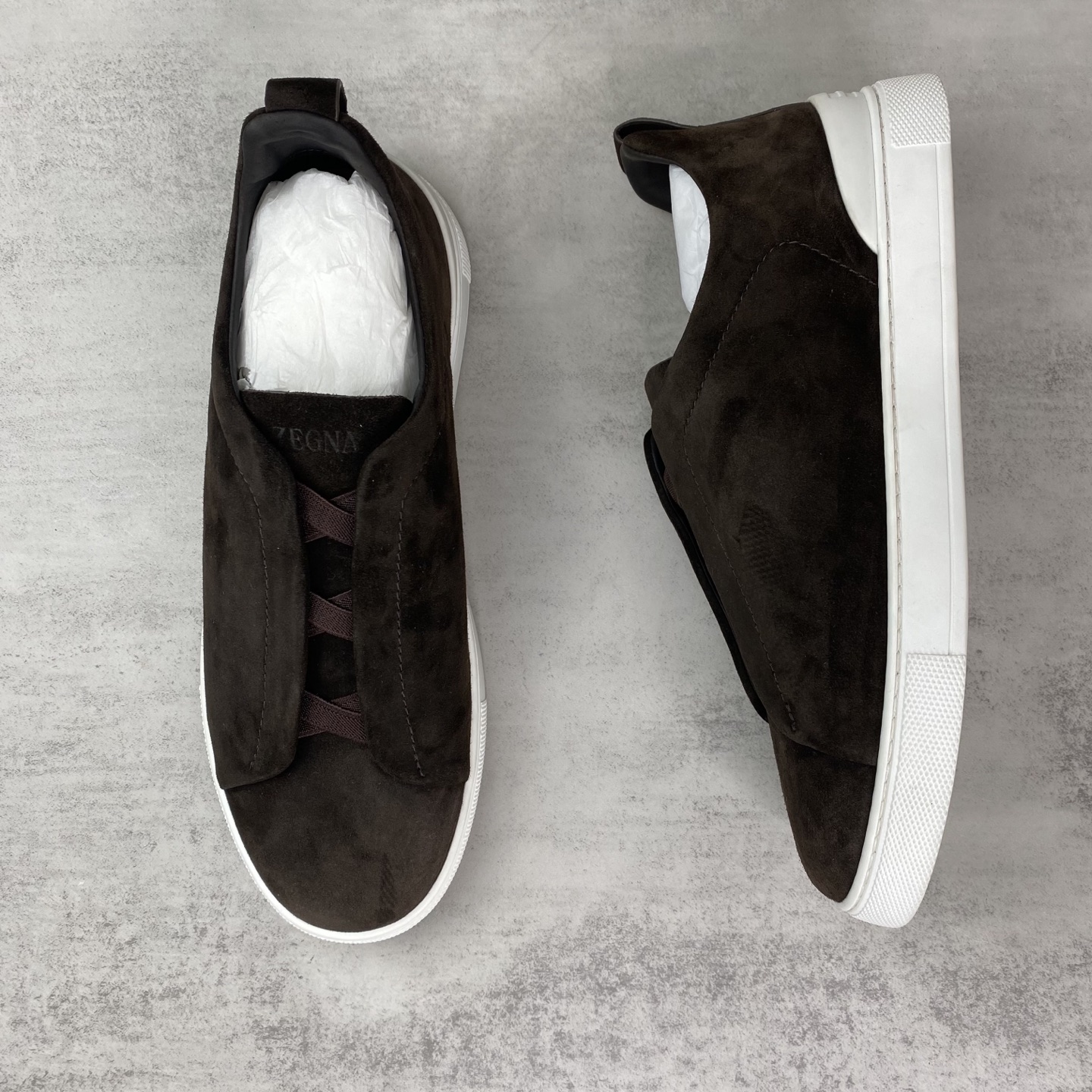 ゼニア スエード ローカットスニーカー ダークブラウン 詳細画像 3