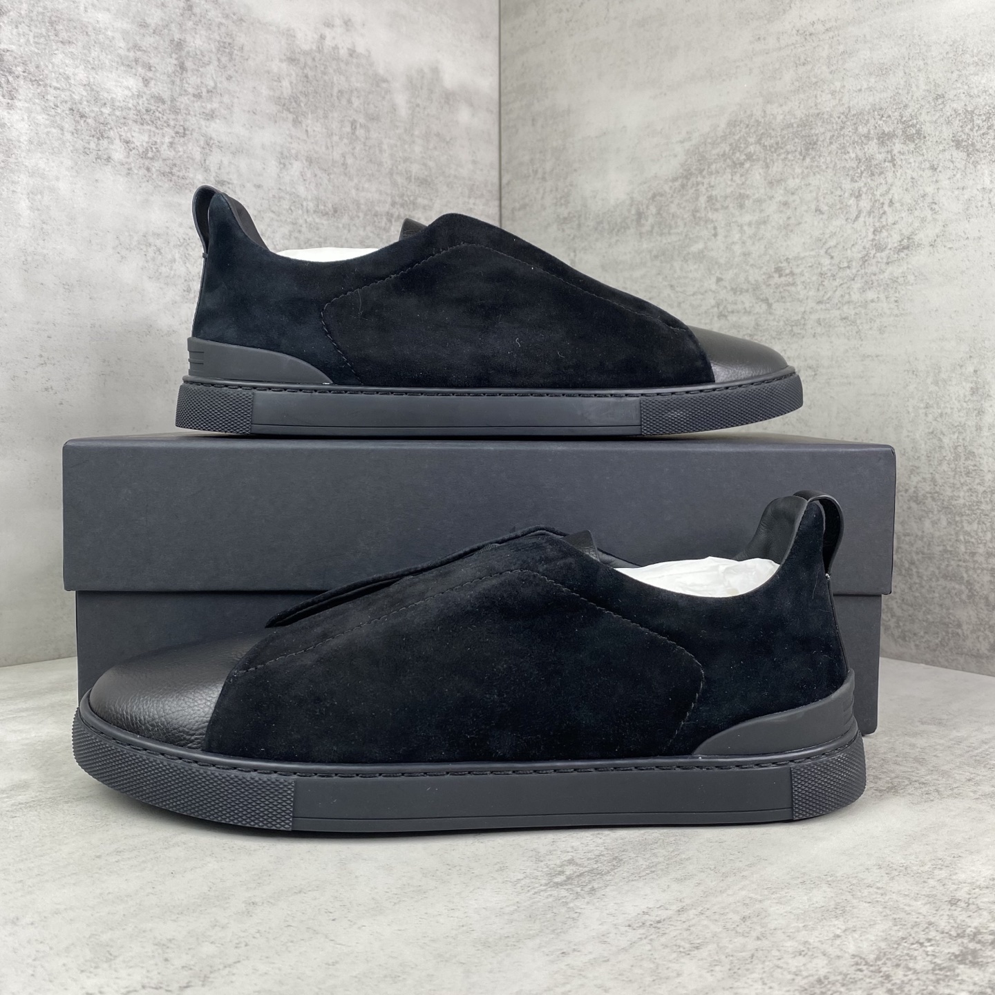 ゼニア スエード ローカットスニーカー ブラック ブラックソール 画像 9