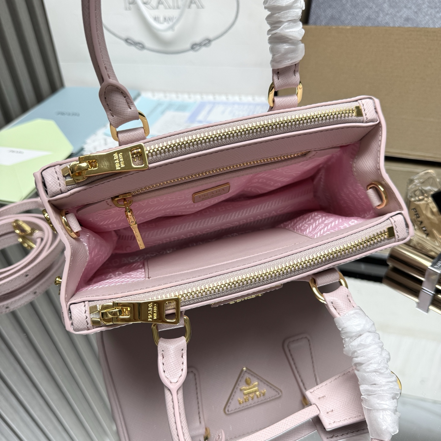 プラダ ガレリア ミニ サフィアーノバッグ ペールピンク 1BA916 画像 7
