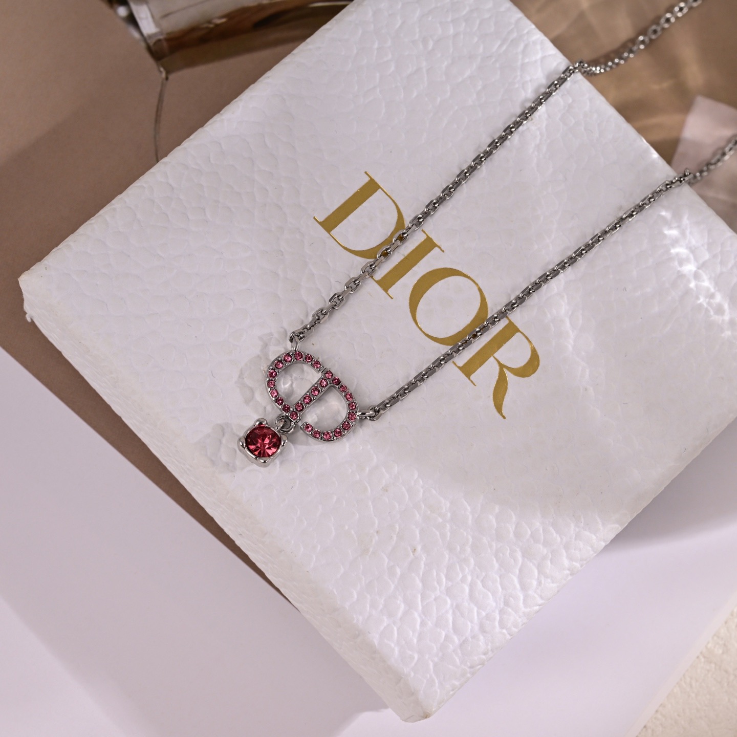 ディオール CDレッドクリスタル ペンダントネックレス シルバー 画像 5