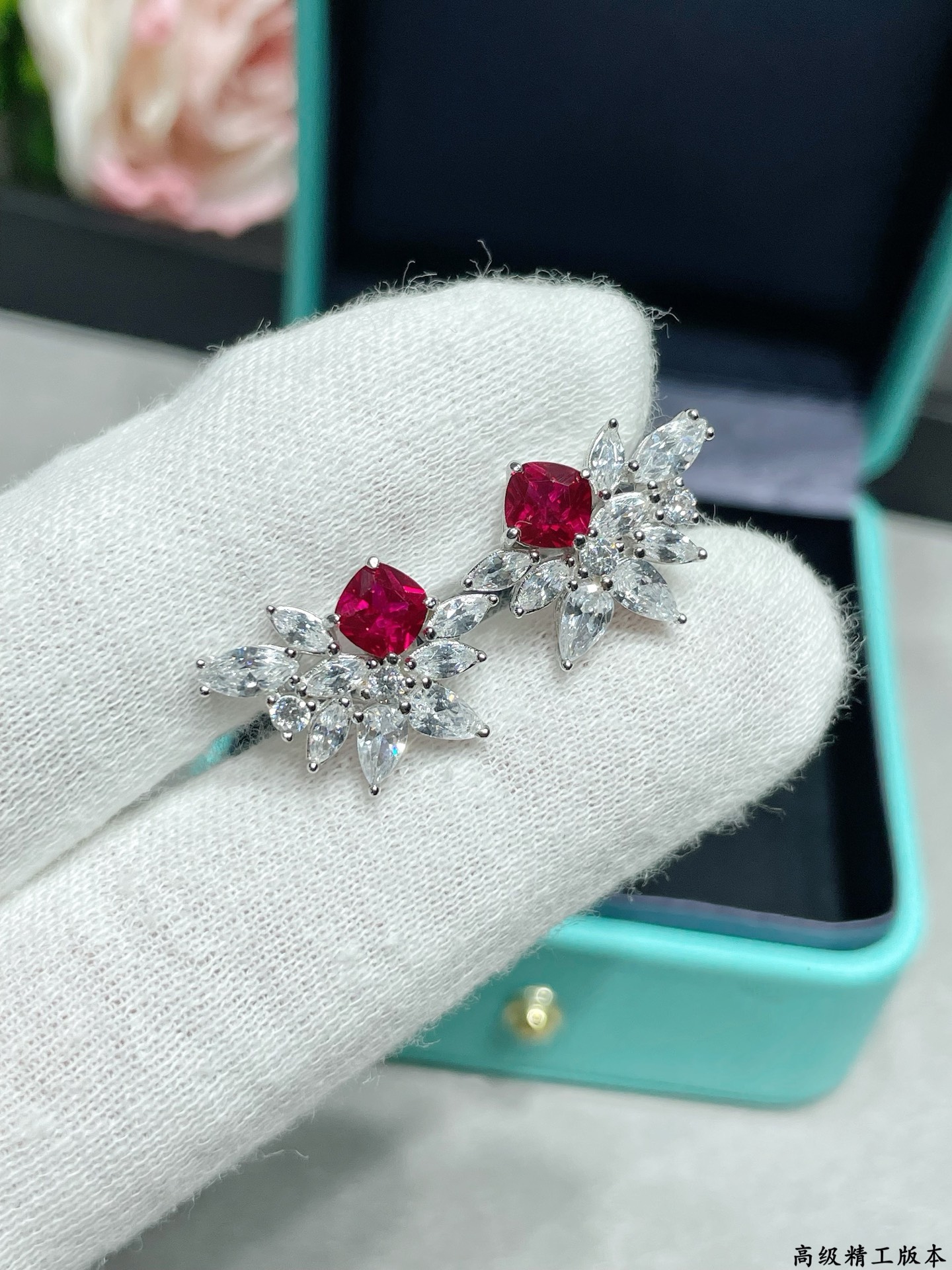 925シルバー マーキス ピジョンブラッドレッド スタッドピアス 514230 画像 4