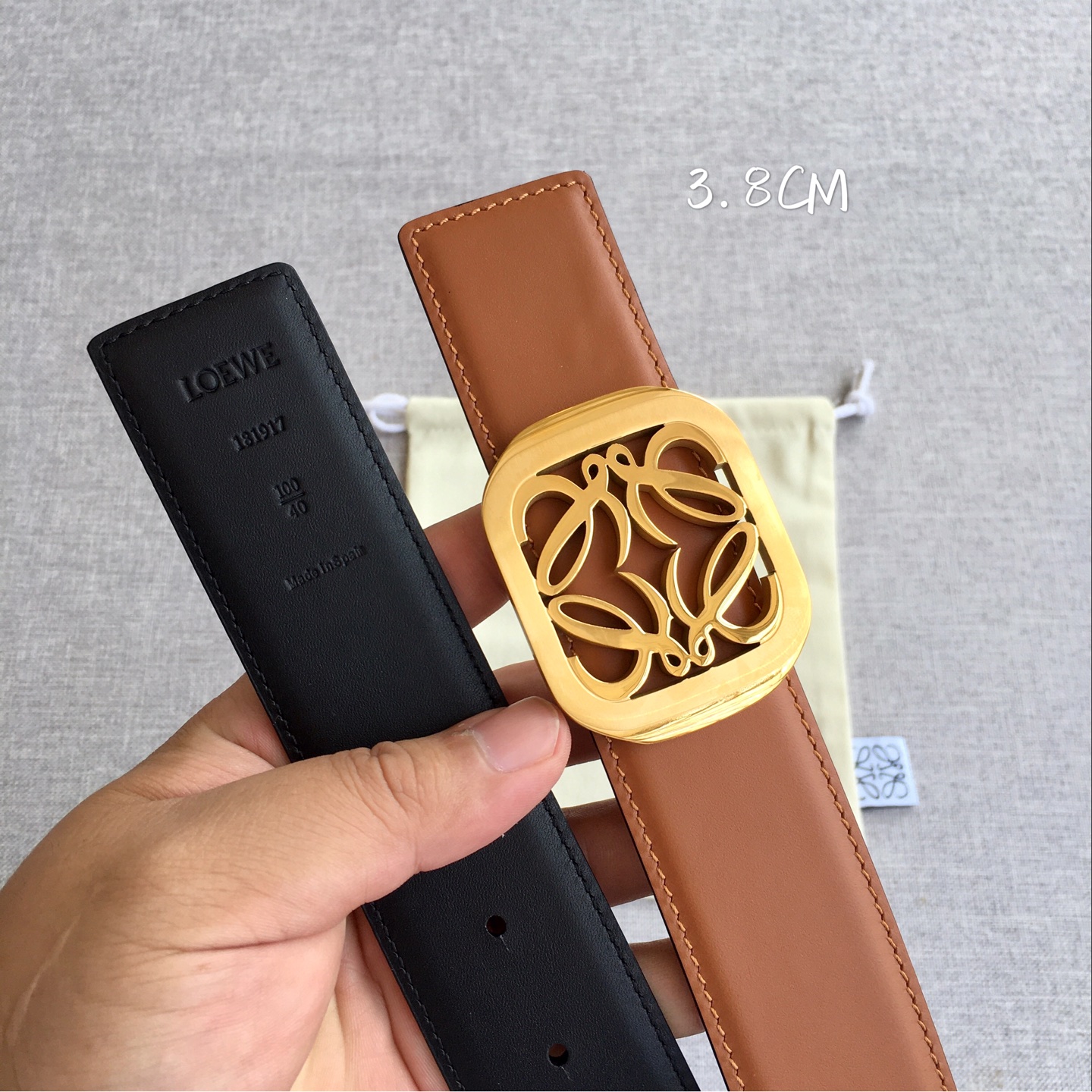 ロエベ アナグラムベルト タン ゴールドバックル 画像 7