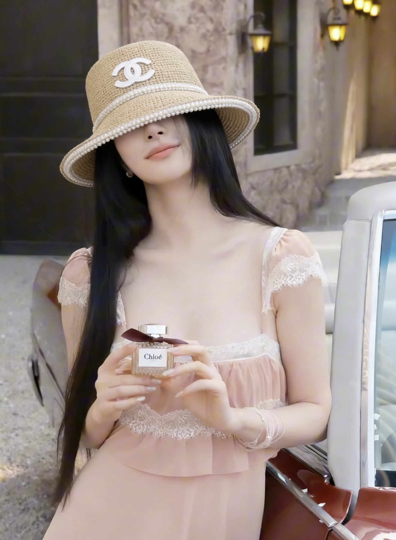 シャネル CC パール ラフィア ストローハット グレー 画像 8