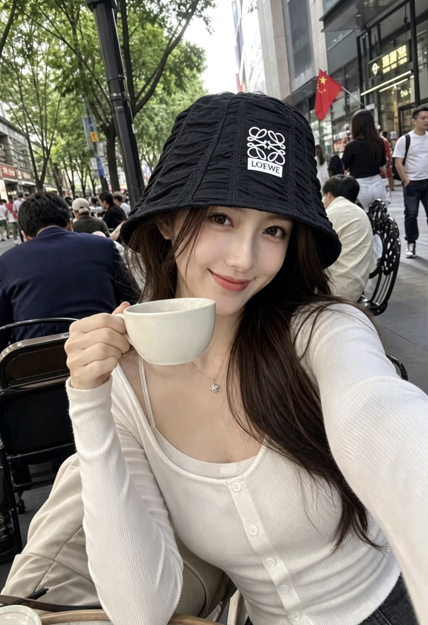 ロエベ シフォン アナグラム バケットハット チャコール 詳細画像 2