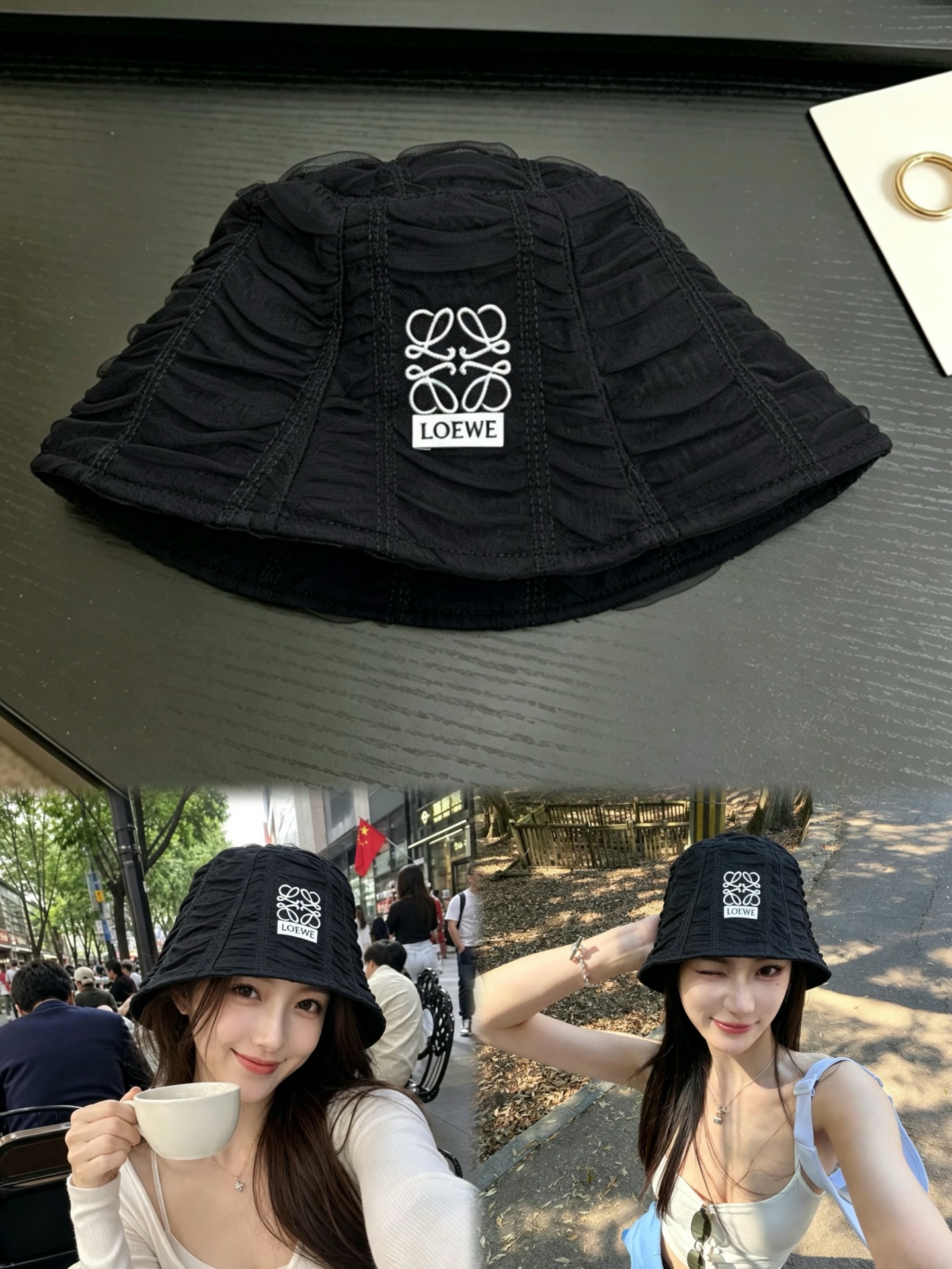 ロエベ シフォン アナグラム バケットハット チャコール 画像 4
