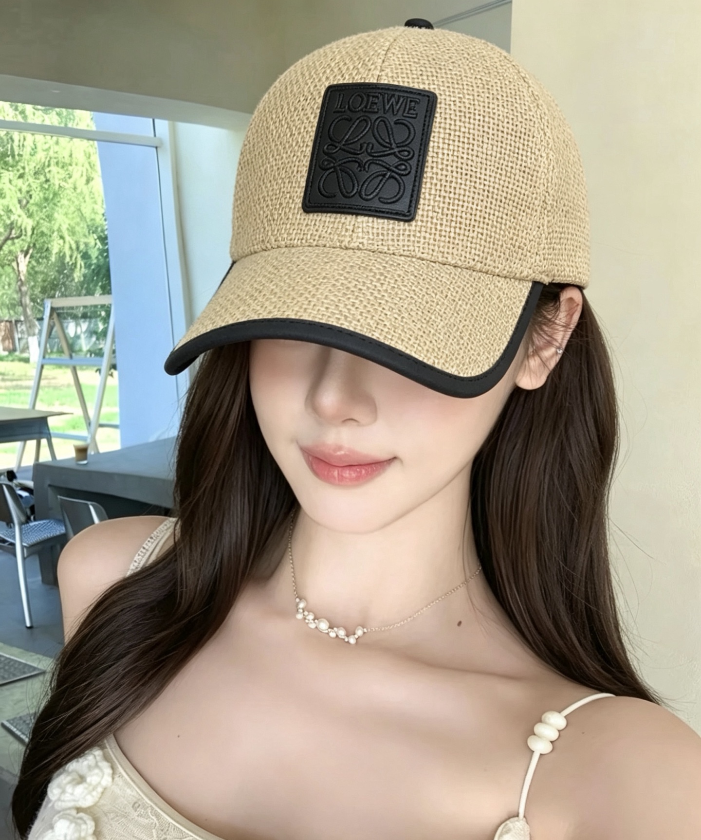 ロエベ ラフィア アナグラム ストローハット ピンク 詳細画像 3