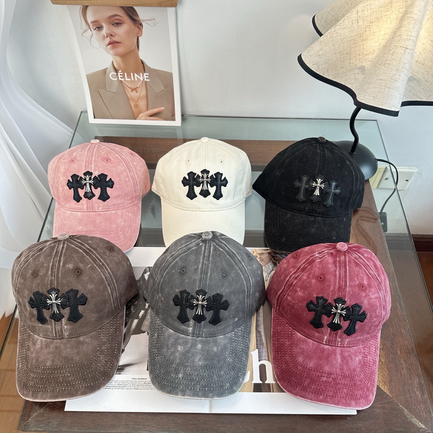 クロムハーツ クロス 刺繍 ベースボールキャップ グレー ホワイト トーン 786060 画像 9