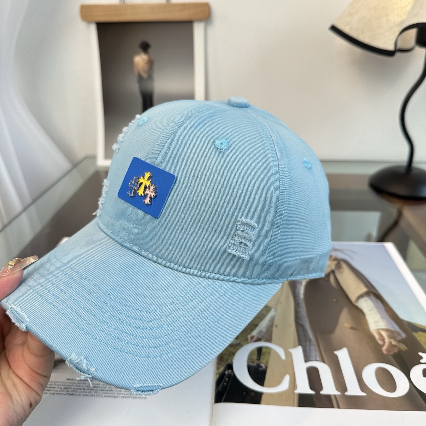 クロムハーツ クロス 刺繍 ベースボールキャップ ライトブルー 画像 6