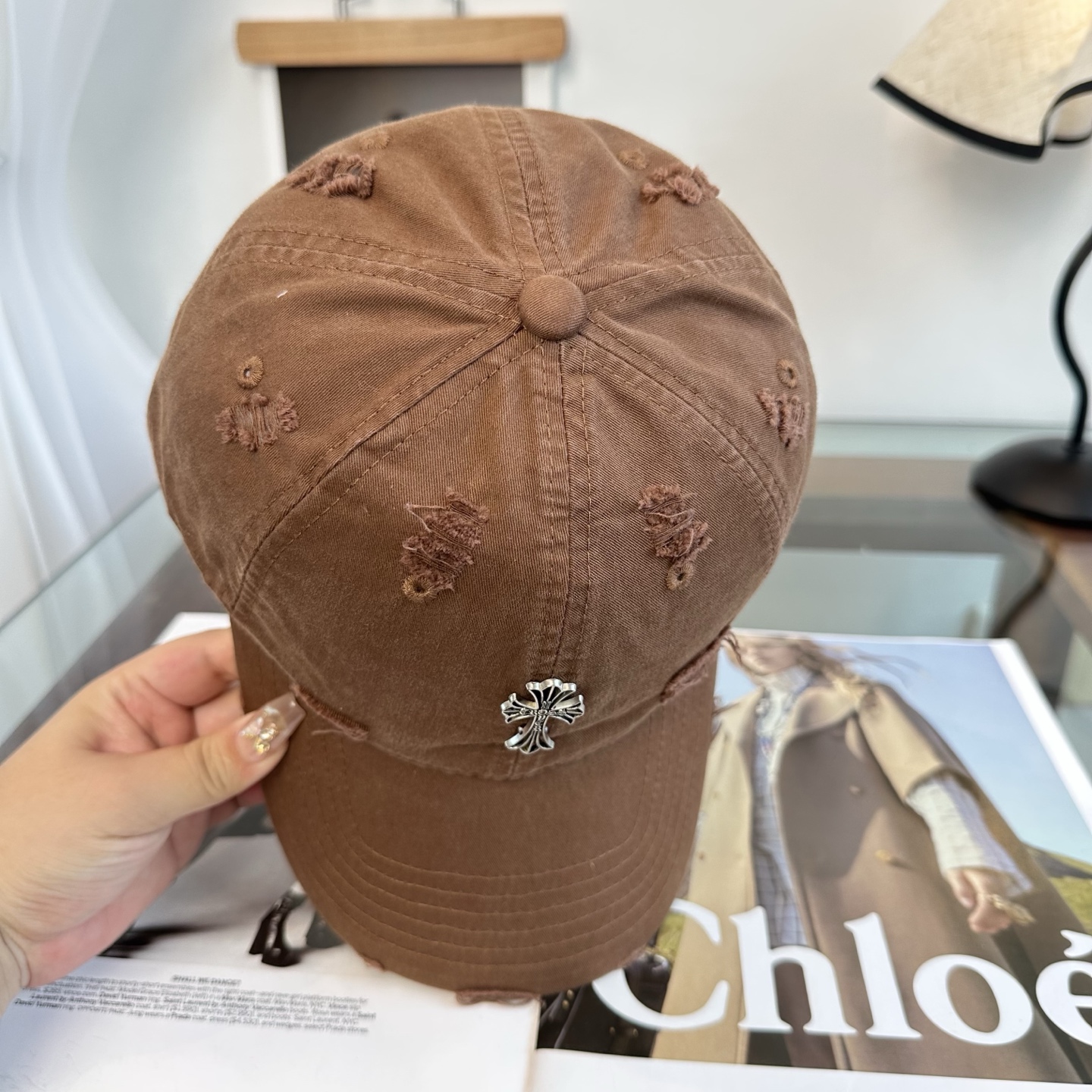 クロムハーツ クロス 刺繍 ベースボールキャップ ブラウン 画像 4
