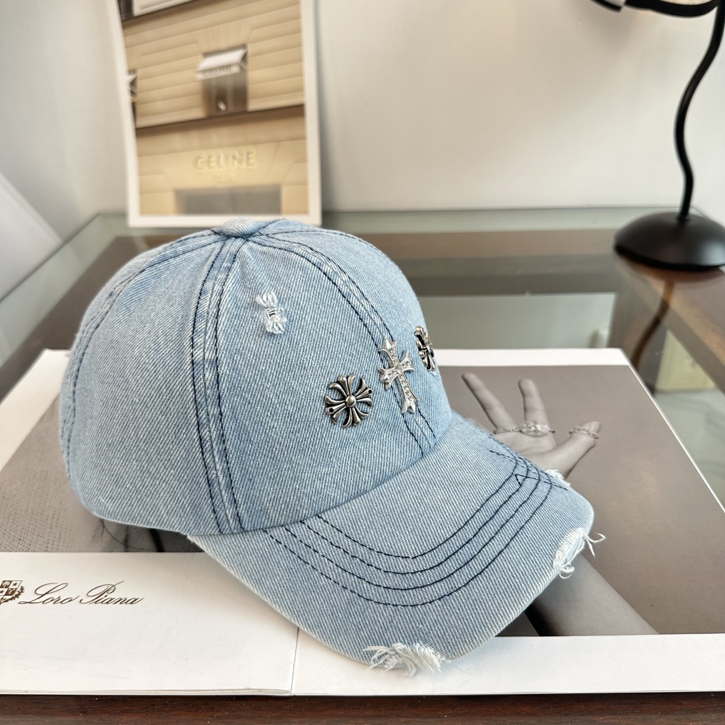 クロムハーツ クロス 刺繍 ベースボールキャップ ミント グリーン トーン A8C0C0 詳細画像 1