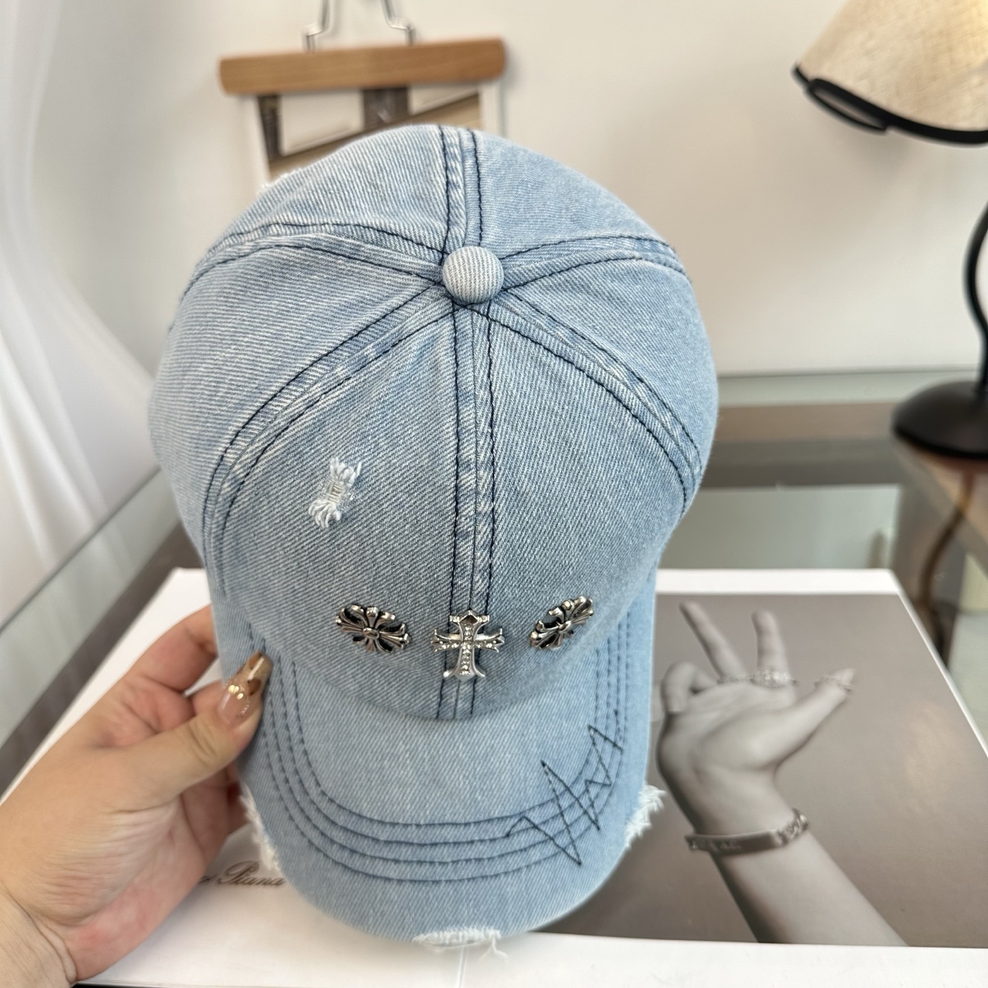クロムハーツ クロス 刺繍 ベースボールキャップ ミント グリーン トーン A8C0C0 画像 4