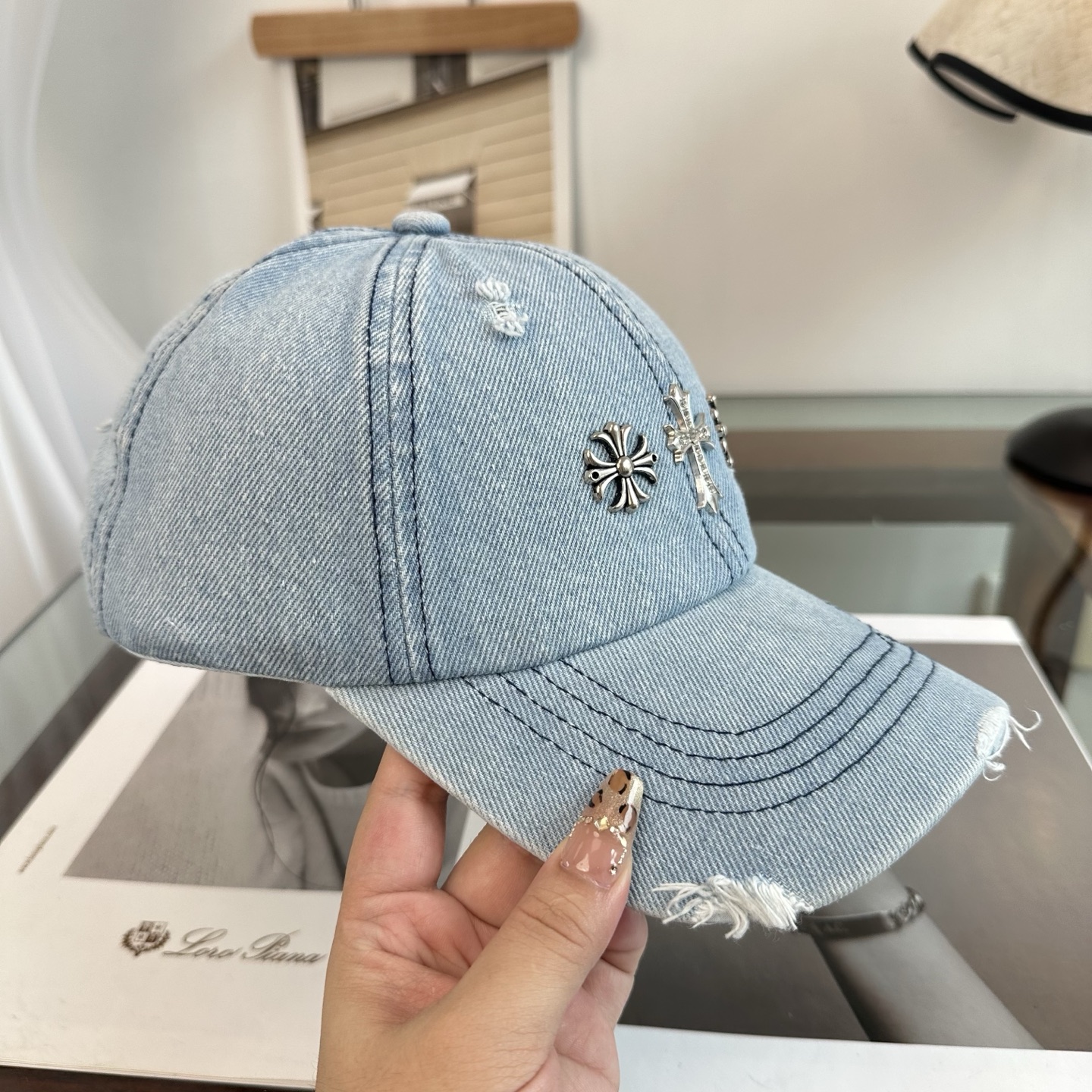 クロムハーツ クロス 刺繍 ベースボールキャップ ミント グリーン トーン A8C0C0 画像 5