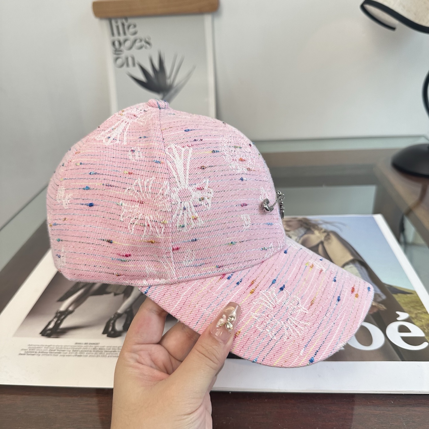 クロムハーツ クロス 刺繍 ベースボールキャップ ライトグレー ピンク トーン C0C0C0 画像 5