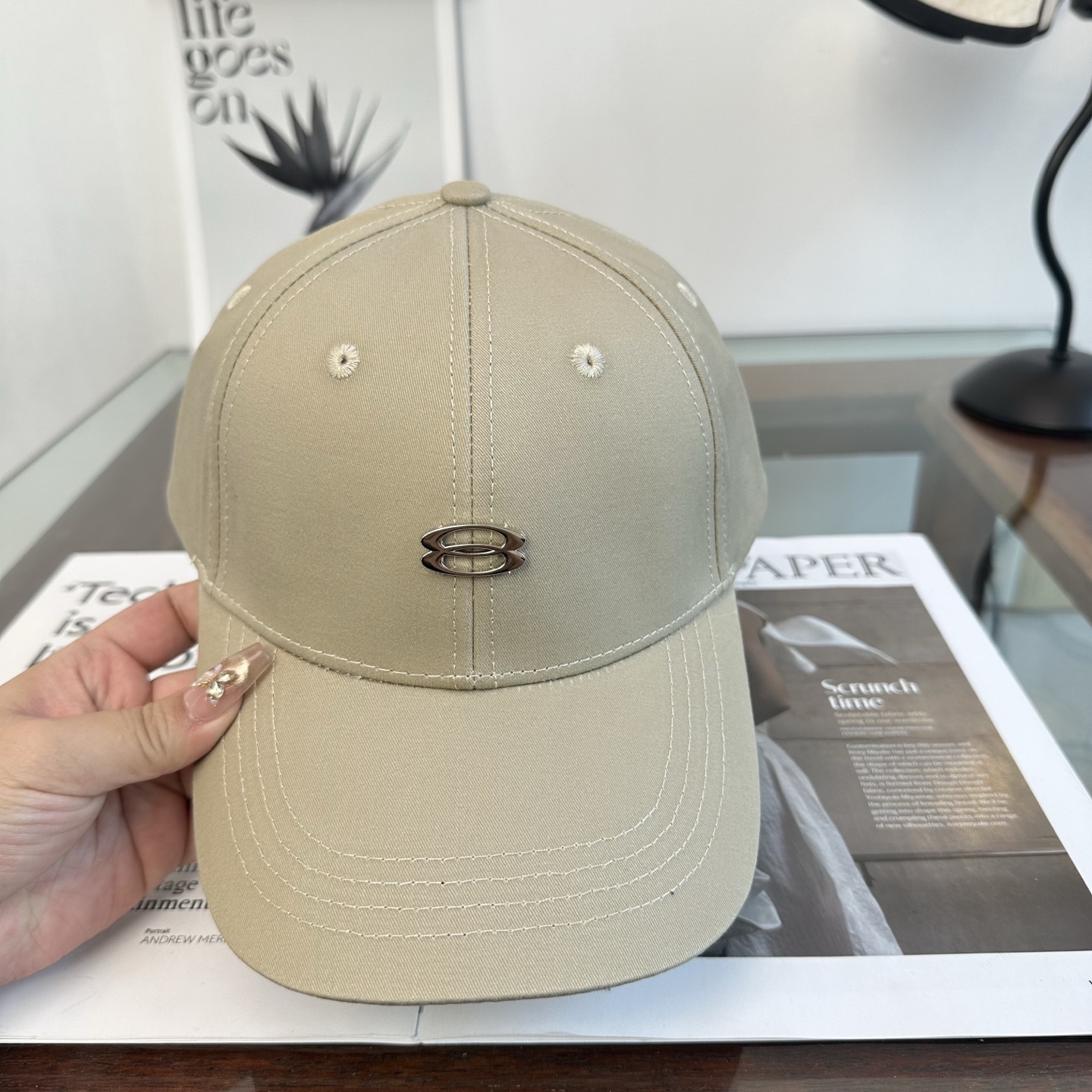 オークリー オーバル ロゴ ベースボールキャップ ベージュ 詳細画像 3