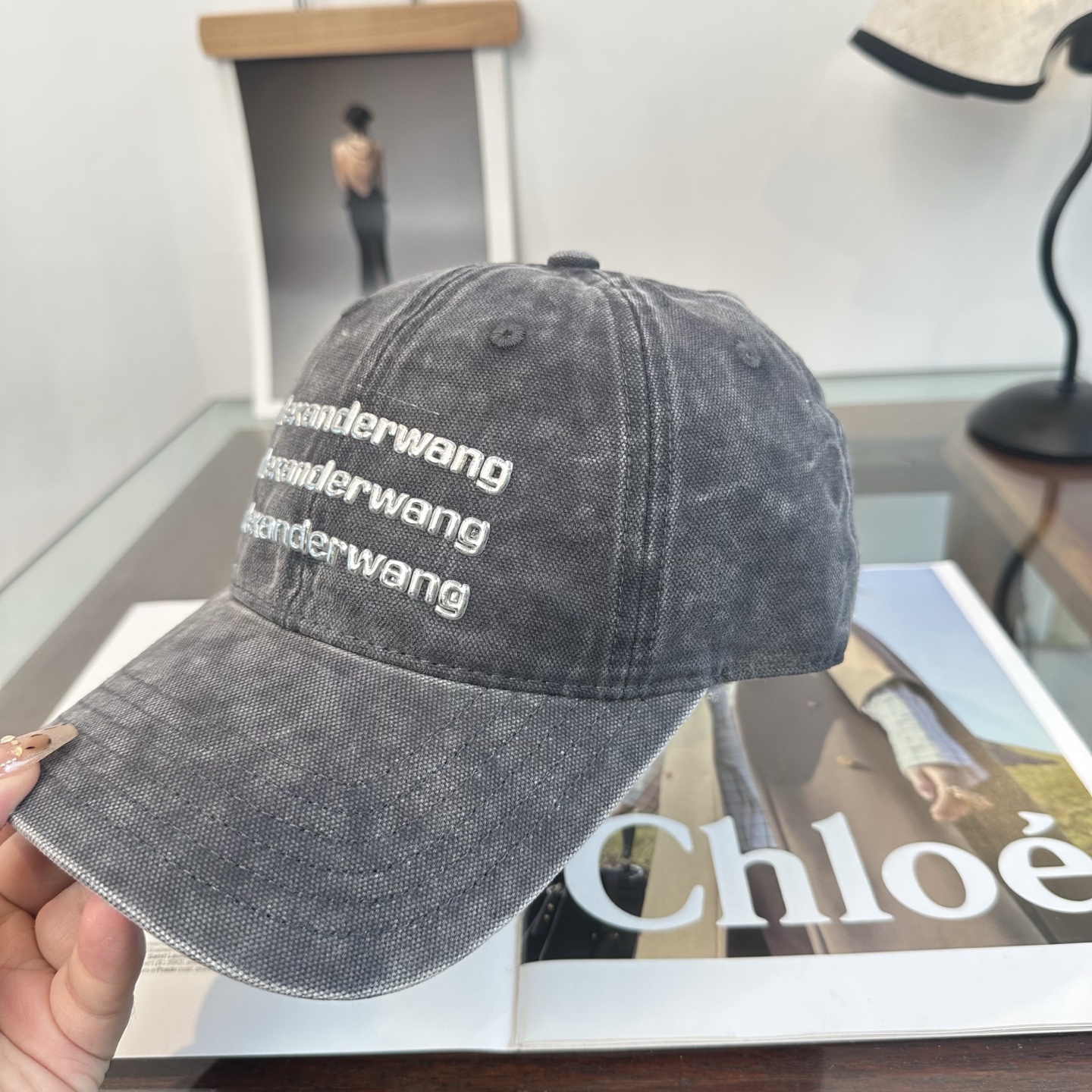 アレキサンダー ワン ロゴ ベースボールキャップ グレー ライトグレー トーン 606060 画像 6