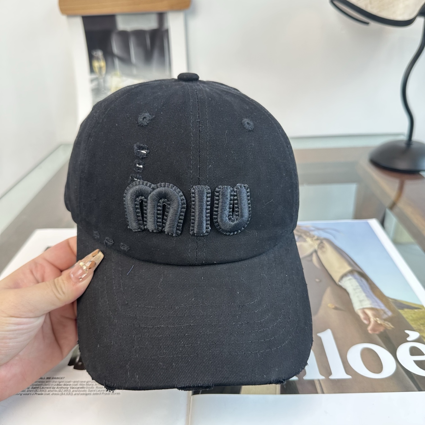 ミュウミュウ ロゴ ベースボールキャップ チャコール ライトグレー トーン 303030 詳細画像 3