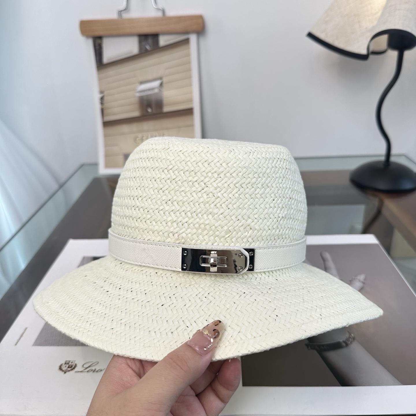 エルメス レザー ベルト ストロー ストローハット ライトグレー ホワイト トーン C0C0C0 アクセント トーン C0C0A8 詳細画像 1