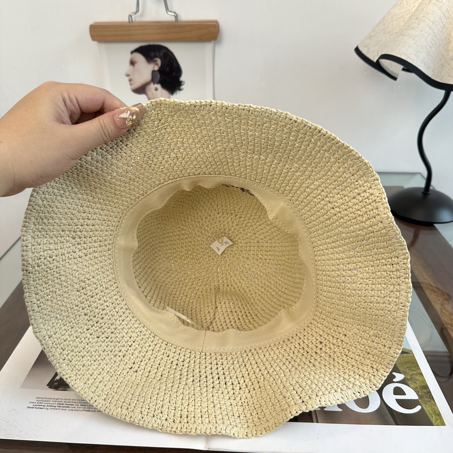 ディオール ラフィア ロゴ ストローハット ライトグレー 画像 7