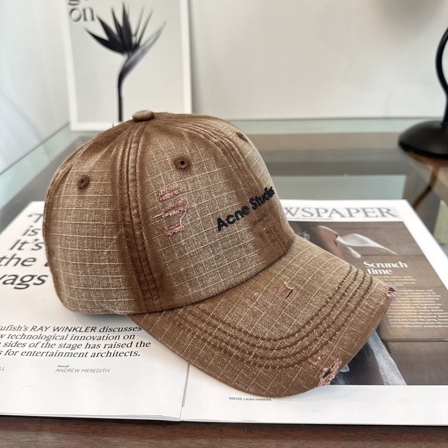 アクネ ストゥディオズ ストックホルム 1996 ロゴ ベースボールキャップ ブラウン 詳細画像 1