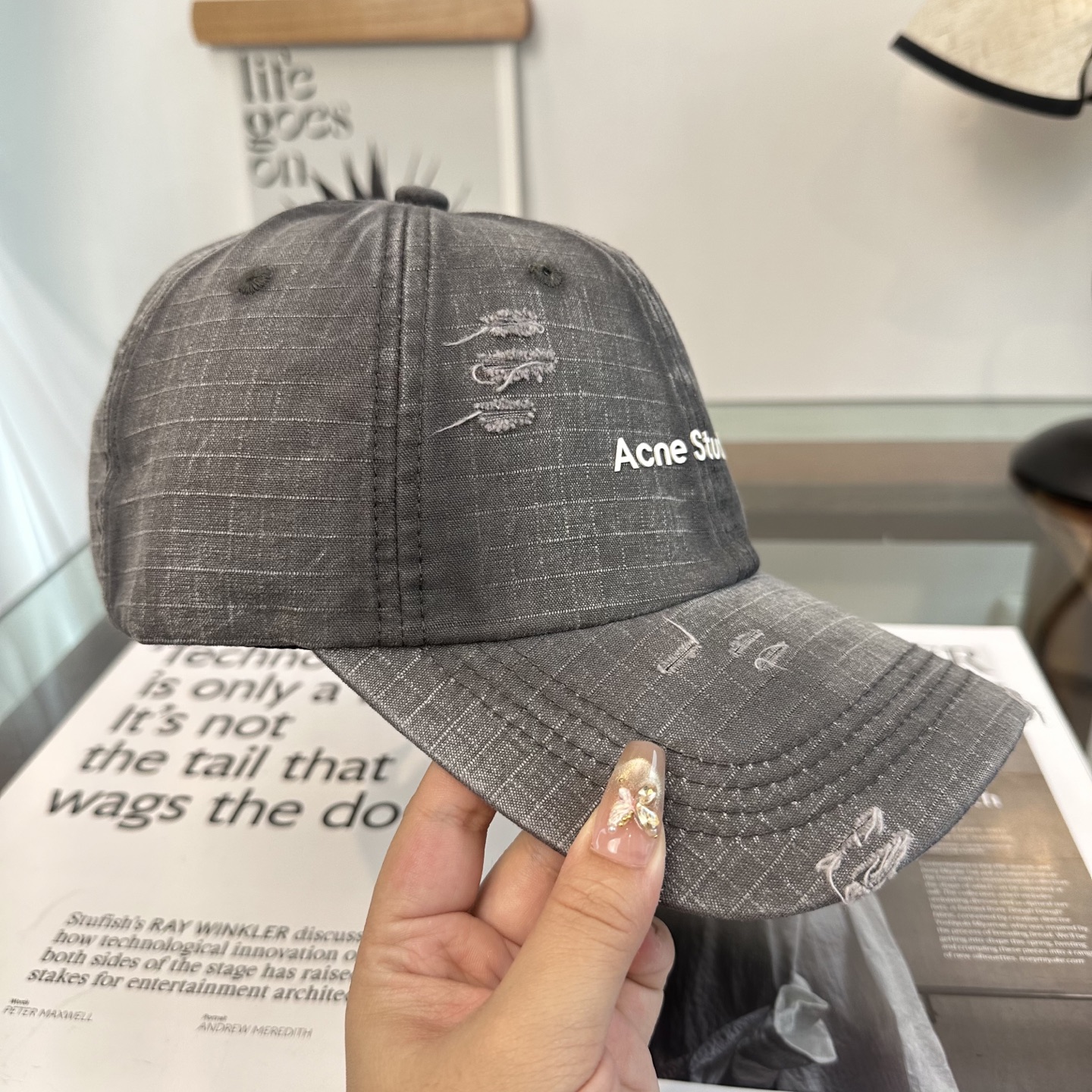 アクネ ストゥディオズ ストックホルム 1996 ロゴ ベースボールキャップ グレー 画像 5