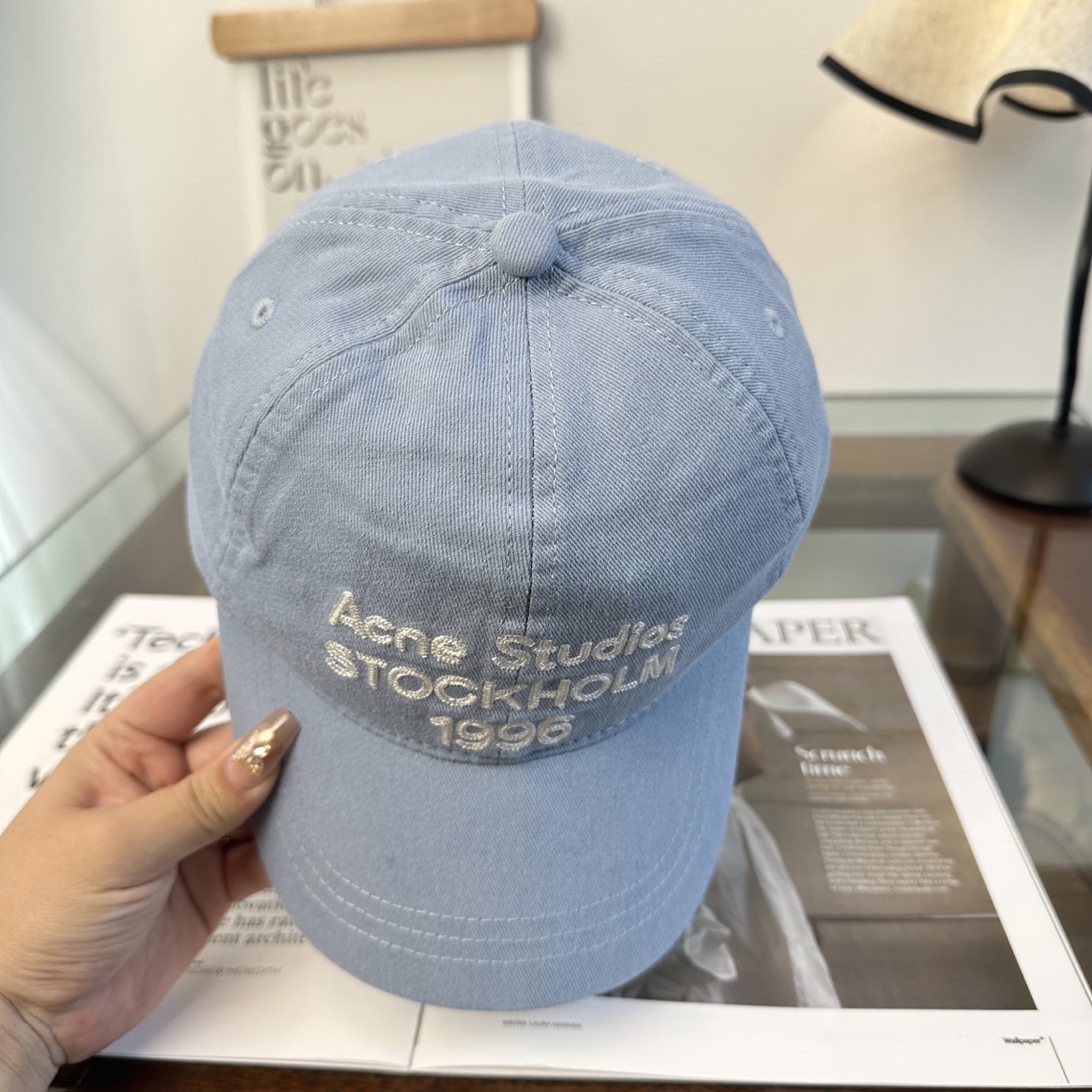 アクネ ストゥディオズ ストックホルム 1996 ロゴ ベースボールキャップ ブルー 画像 4