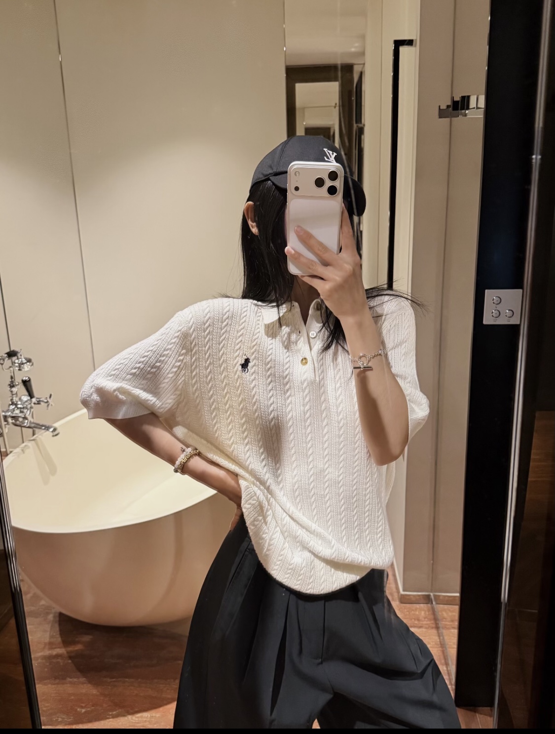 ラルフ ローレン ケーブルニット ポロシャツ ホワイト 658724 画像 5
