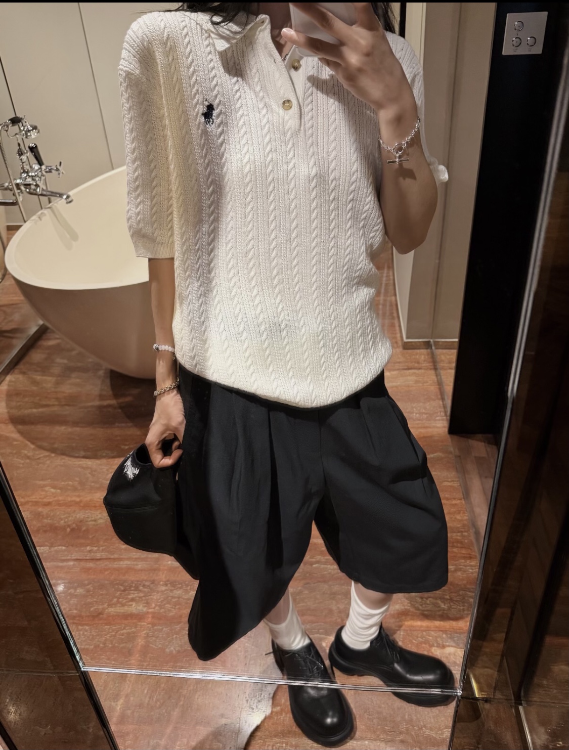 ラルフ ローレン ケーブルニット ポロシャツ ホワイト 658724 画像 8