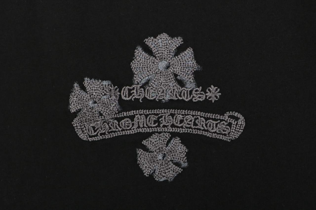 クロムハーツ フローラルクロス ステッチ刺繍Tシャツ ブラック 画像 4