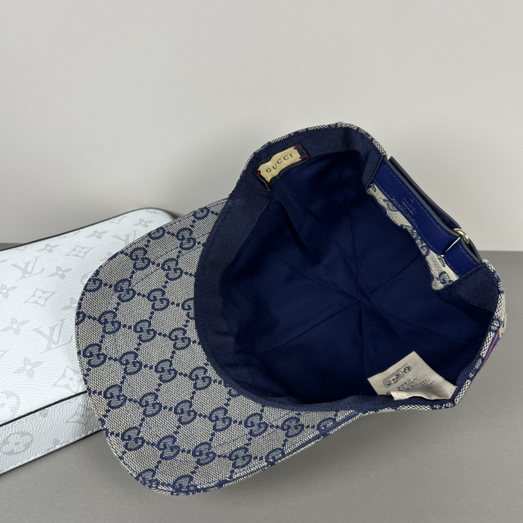 グッチ GGキャンバス ウェブストライプ ベースボールキャップ グレー ブルー 画像 7