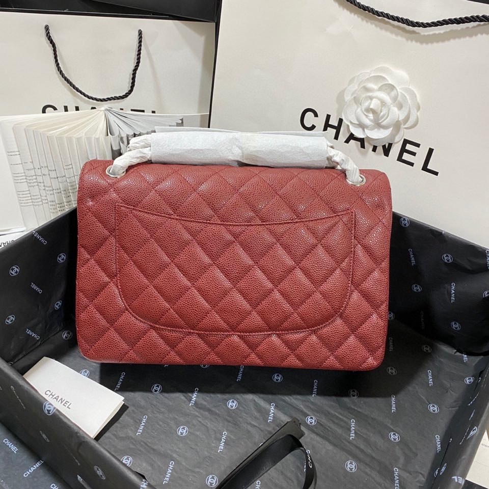 シャネル ラージ クラシックフラップ キャビア バッグ ワインレッド シルバー A58600 画像 5