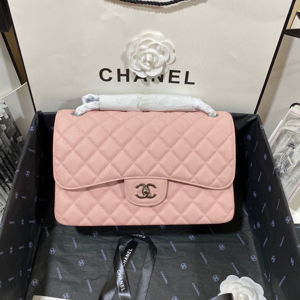 シャネル ラージ クラシックフラップ キャビア バッグ ペールピンク シルバー A58600 詳細画像 1