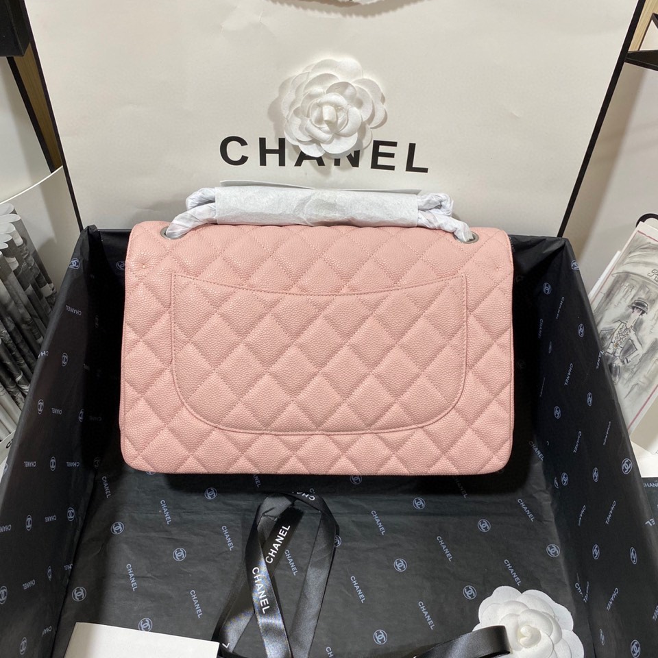 シャネル ラージ クラシックフラップ キャビア バッグ ペールピンク シルバー A58600 詳細画像 2