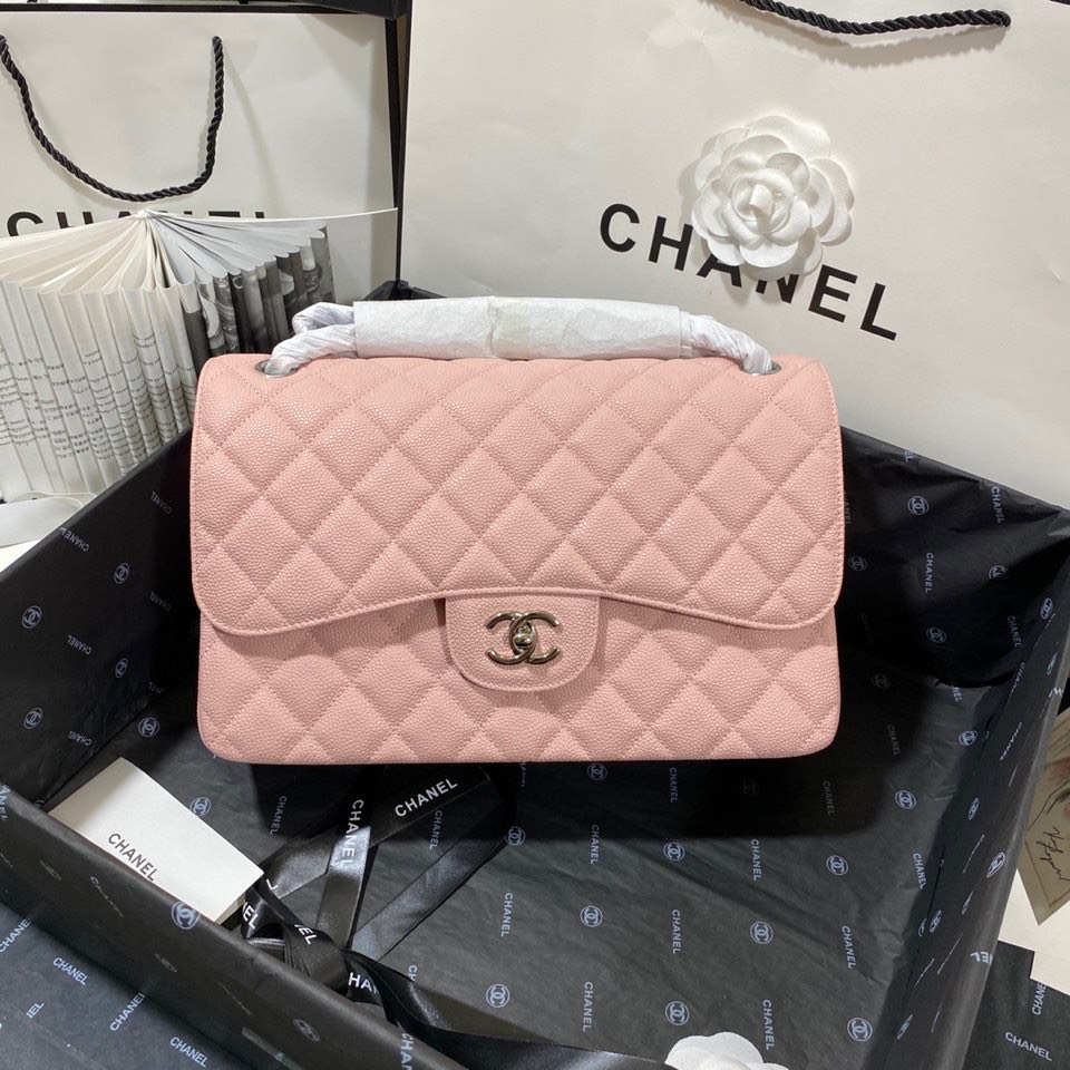 シャネル ラージ クラシックフラップ キャビア バッグ ペールピンク シルバー A58600 詳細画像 3