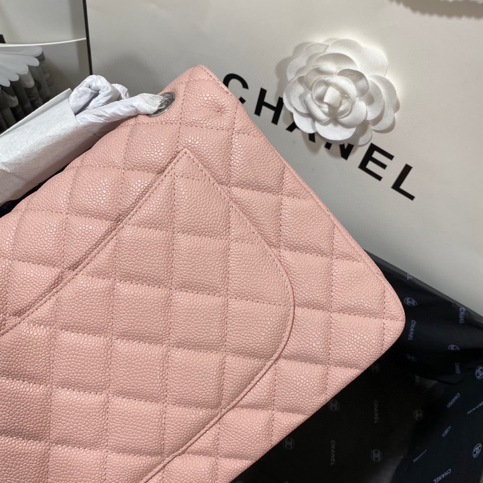 シャネル ラージ クラシックフラップ キャビア バッグ ペールピンク シルバー A58600 画像 6