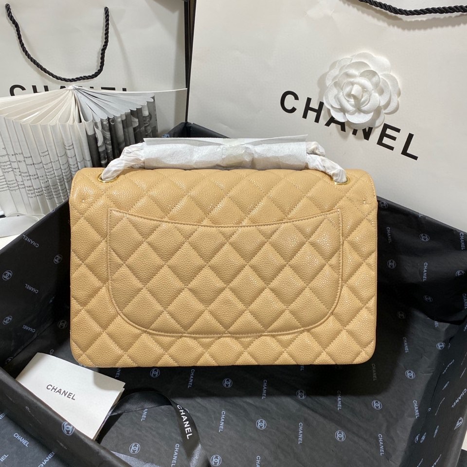シャネル ラージ クラシックフラップ キャビア バッグ アーモンドベージュ ゴールド A58600 画像 5