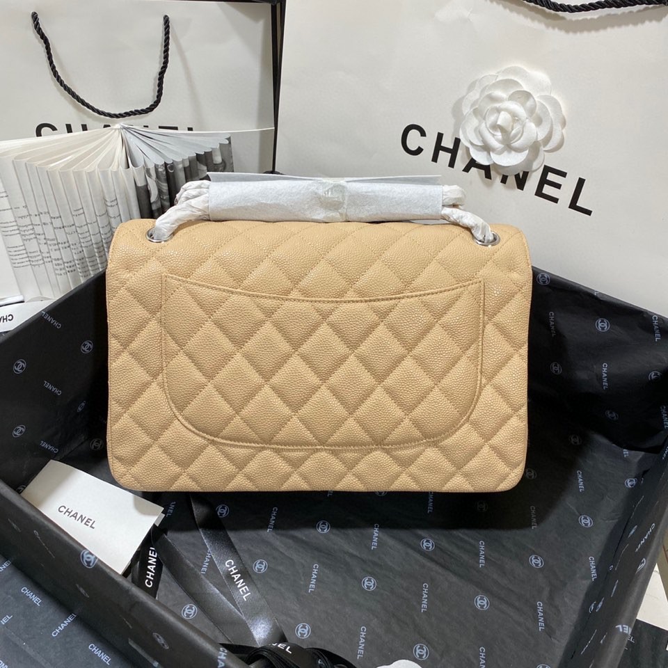 シャネル ラージ クラシックフラップ キャビア バッグ ベージュ シルバー A58600 画像 5