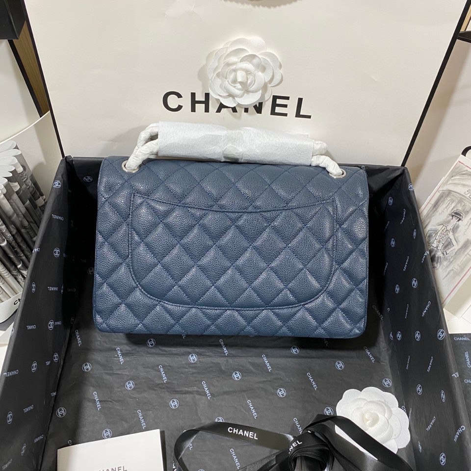 シャネル ラージ クラシックフラップ キャビア バッグ スレートブルー シルバー A58600 詳細画像 2