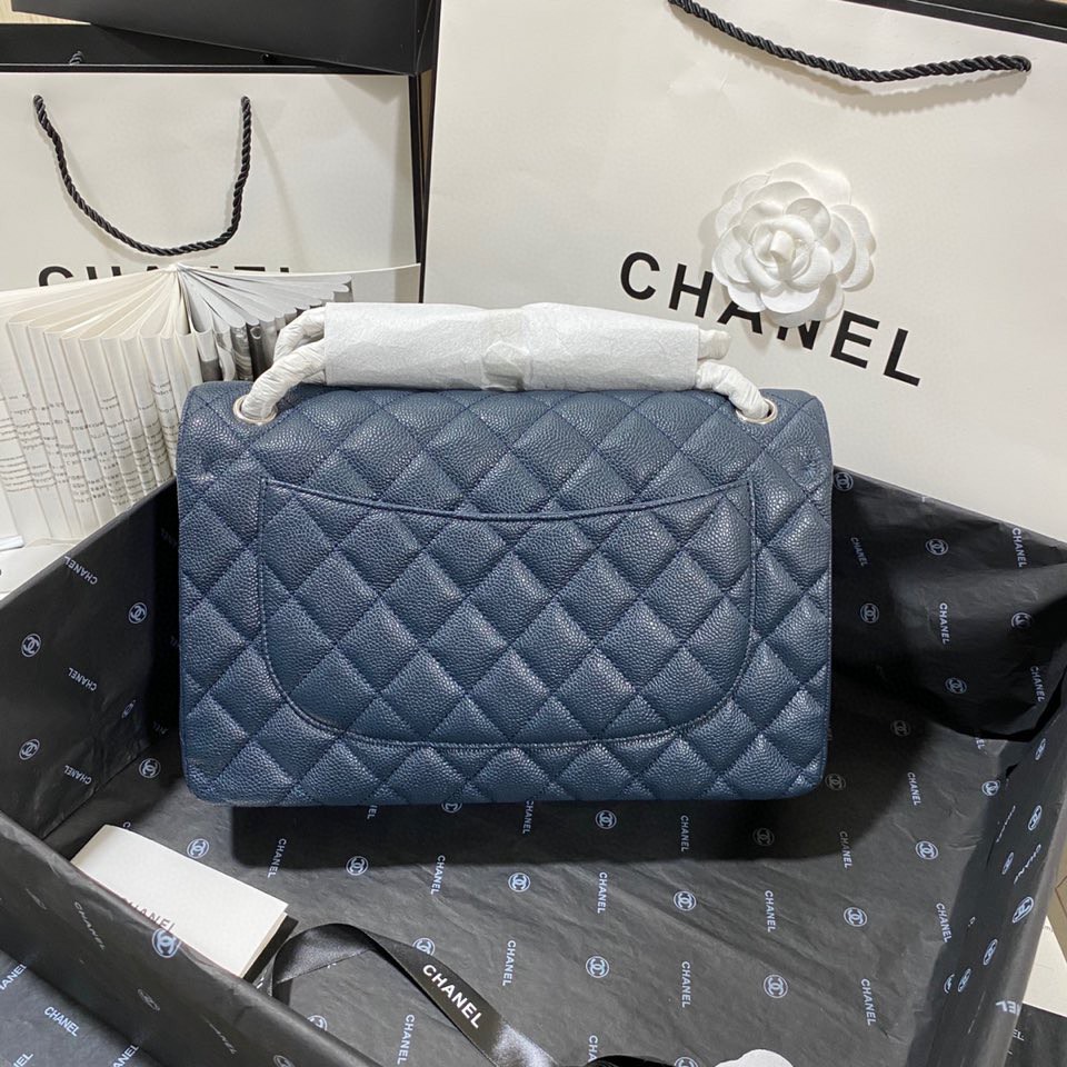シャネル ラージ クラシックフラップ キャビア バッグ スレートブルー シルバー A58600 画像 5