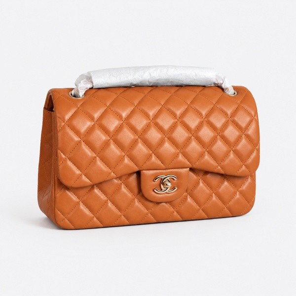 シャネル ラージ クラシックフラップ ラムスキン バッグ キャラメル シルバー A58600