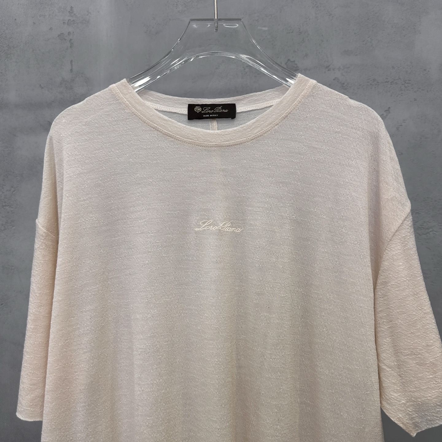 ロロ・ピアーナ 刺繍ロゴ ウール 半袖Tシャツ クリーム 詳細画像 2