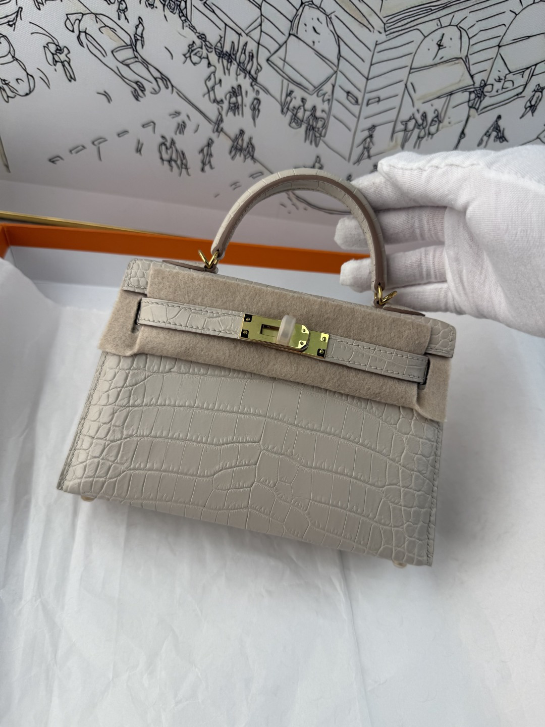 エルメス Mini Kelly II クロコダイル 19cm ブラック ゴールド金具 コントラストフェルト 画像 6
