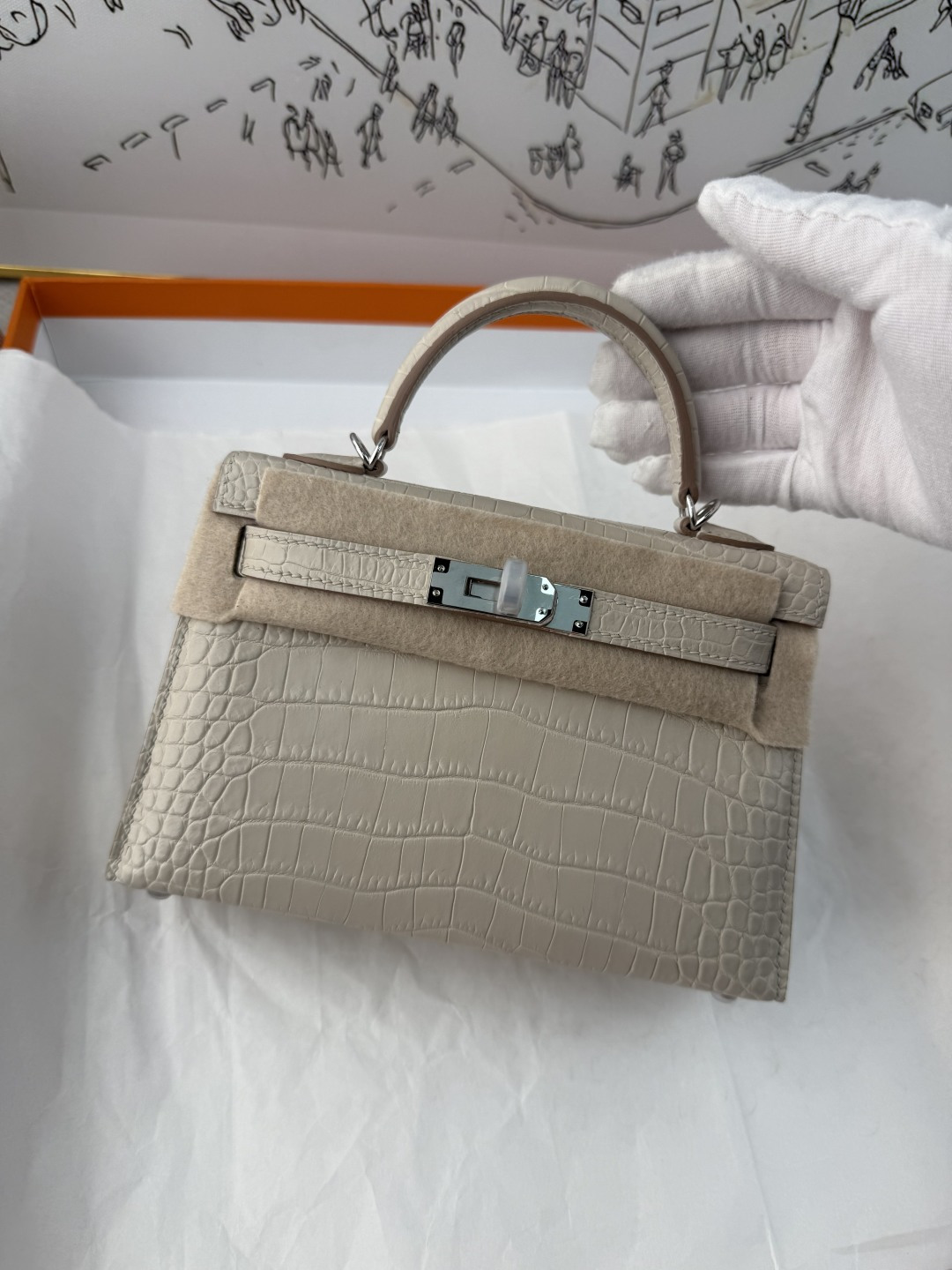 エルメス Mini Kelly II クロコダイル 19cm ブラック ゴールド金具 コントラストフェルト 画像 7