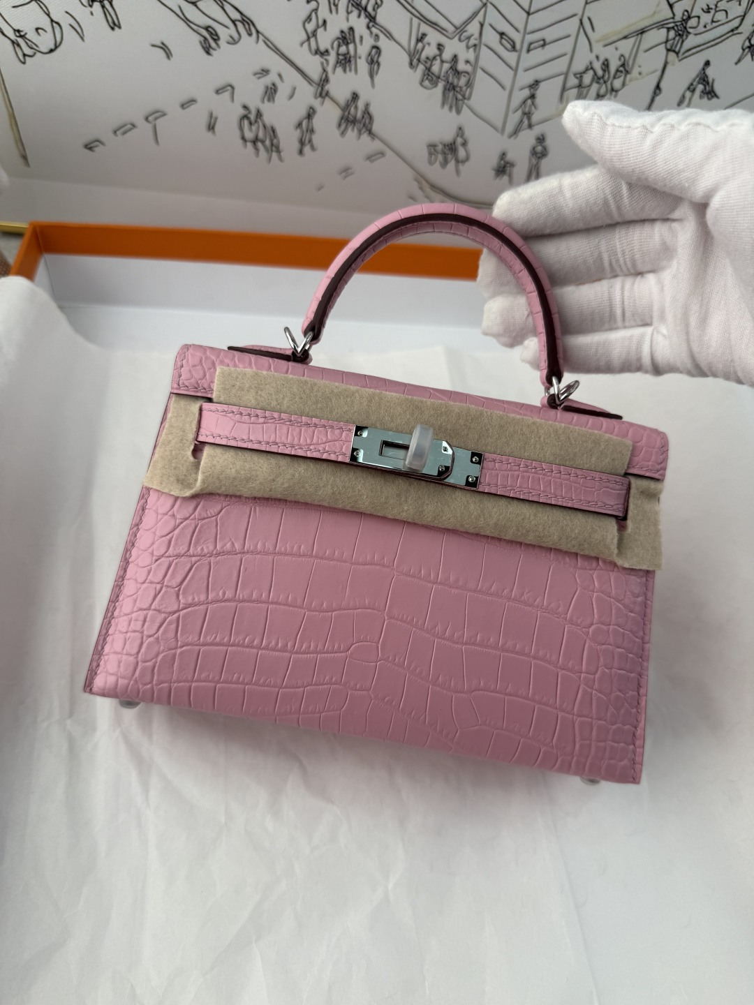 エルメス Mini Kelly II クロコダイル 19cm ブラック ゴールド金具 コントラストフェルト 画像 9