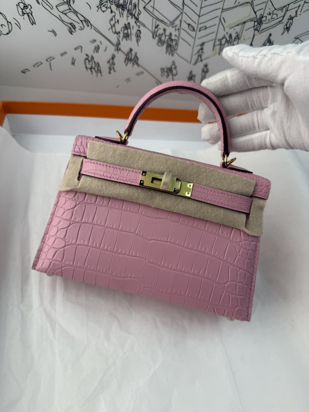 エルメス Mini Kelly II クロコダイル 19cm サクラピンク ゴールド金具 詳細画像 1