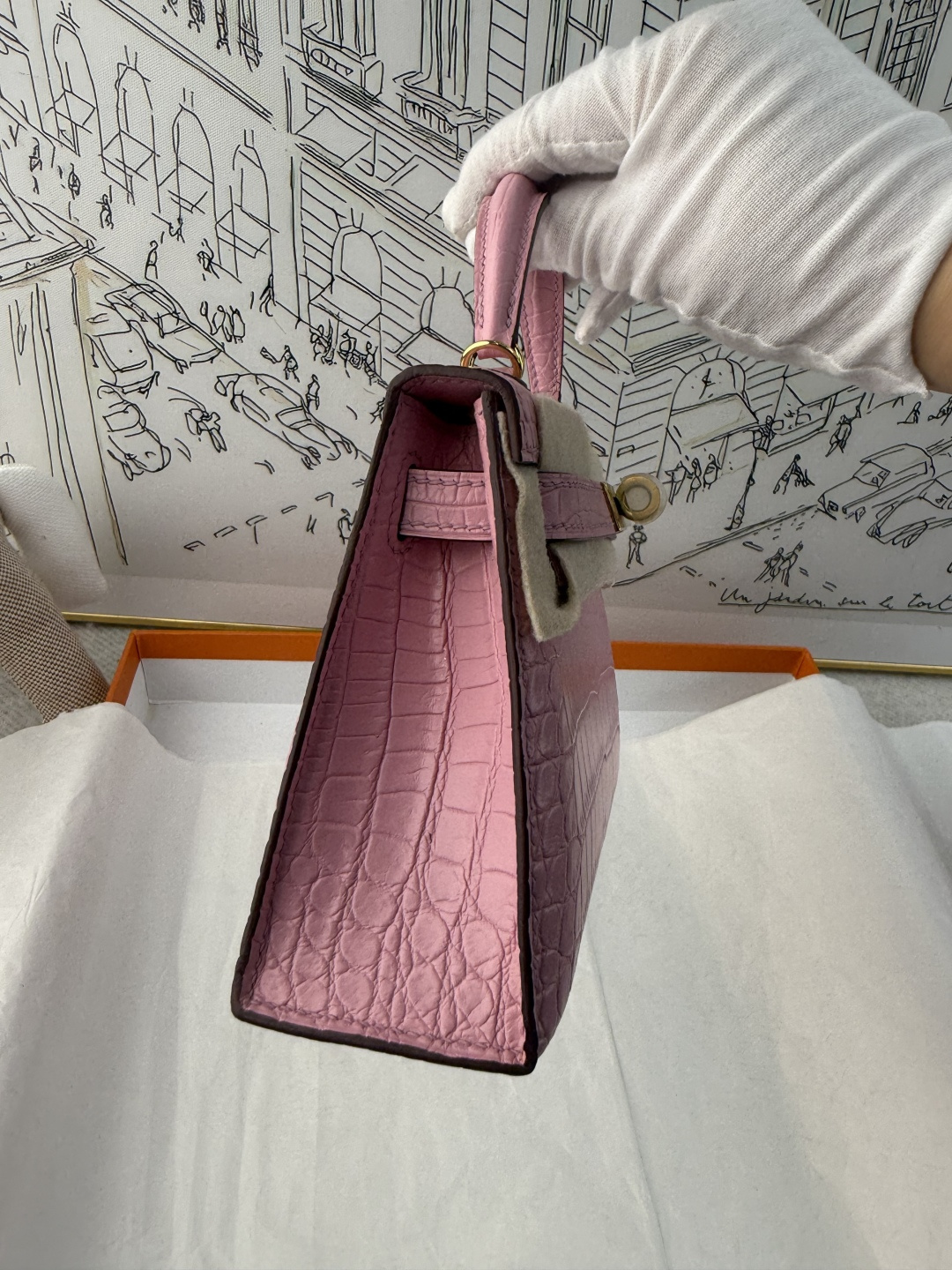エルメス Mini Kelly II クロコダイル 19cm サクラピンク ゴールド金具 画像 4
