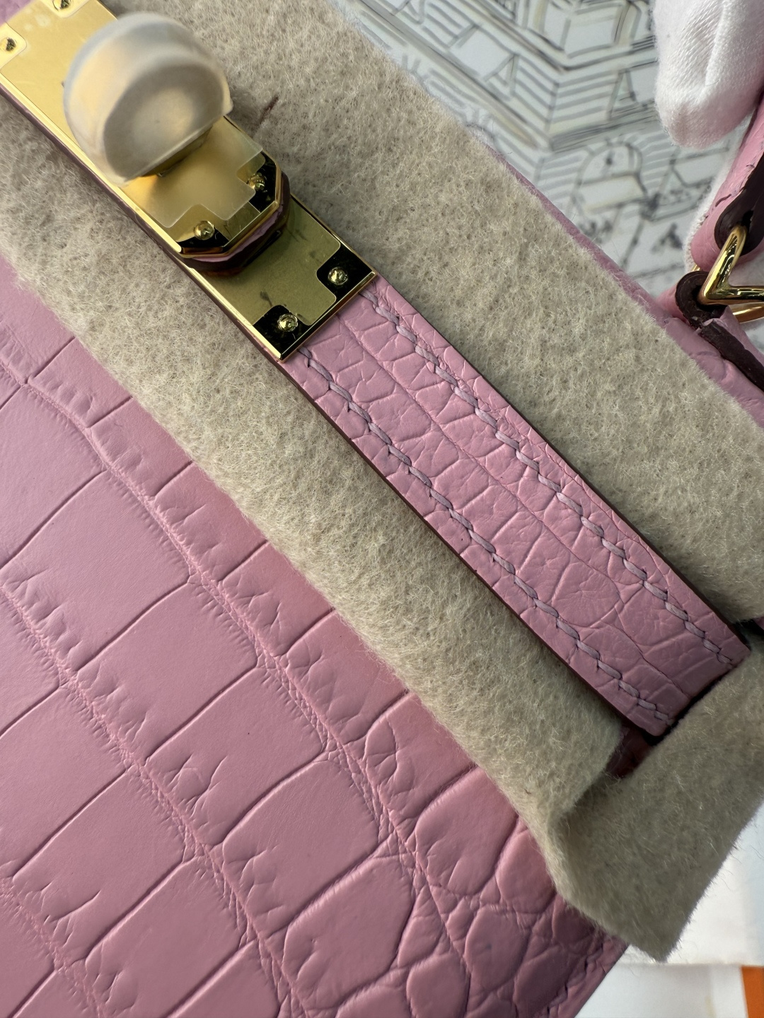 エルメス Mini Kelly II クロコダイル 19cm サクラピンク ゴールド金具 画像 5