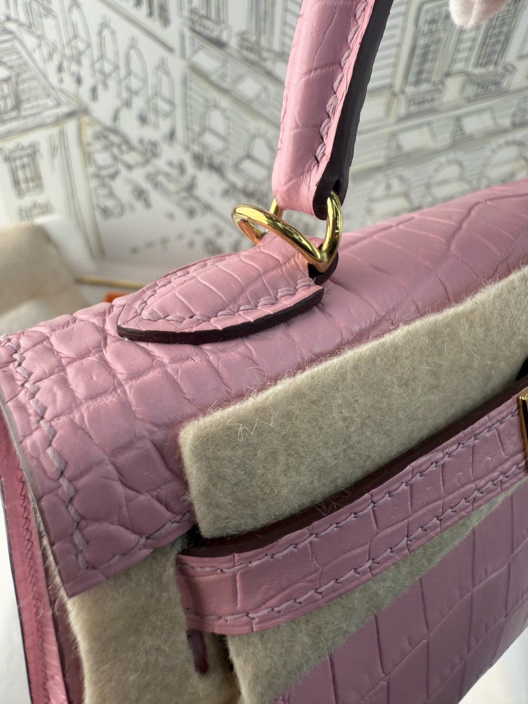 エルメス Mini Kelly II クロコダイル 19cm サクラピンク ゴールド金具 画像 6